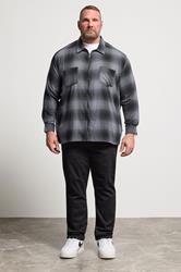 KAM Big & Tall Navy Blue Zip Through Quilted Check Overshirt | BadRhino 1