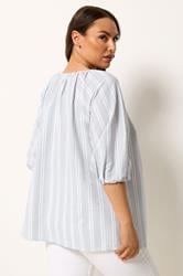 YOURS Plus Size Grey Stripe Tie Neck Top | Yours Clothing 4