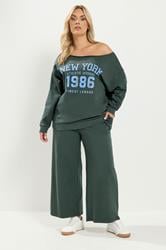 YOURS Plus Size Grey 'New York' Off Shoulder Sweatshirt & Jogger Set | Yours Clothing 1