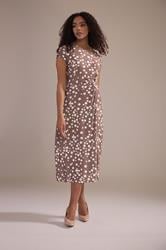 M&Co Mocha Brown Polka Dot Side Twist Midi Dress