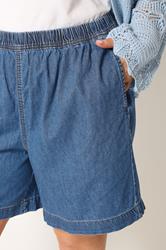 YOURS Plus Size Mid Blue Elasticated Denim Shorts | Yours Clothing 4