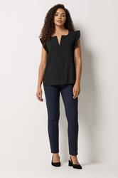 M&Co Black Frill Sleeve Pleated Blouse | M&Co 1