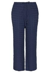 YOURS Curve Navy Blue Bubble Textured Wide Leg Trousers