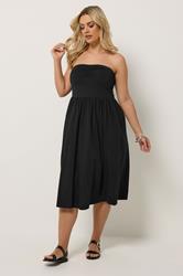 YOURS Plus Size Black Peplum Bandeau Mini Dress | Yours Clothing 1