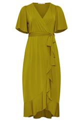 YOURS LONDON Curve Chartreuse Green Short Sleeve Ruffle Wrap Maxi Dress
