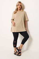 YOURS Plus Size Black Heart Mesh Detail Cropped Leggings | Yours Clothing 3