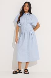PixieGirl Petite Women's Blue Stripe Shirt Maxi Dress | PixieGirl 3