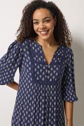 M&Co Navy Blue Aztec Print Tiered Midi Dress | M&Co 4