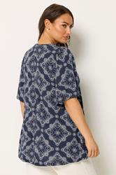 YOURS Plus Size Navy Blue Paisley Print Pleat Front Angel Sleeve Top 2