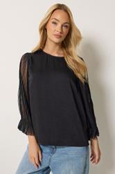 M&Co Black Pleated Sleeve Blouse | M&Co 3