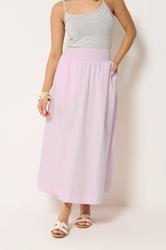 PixieGirl Petite Women's Baby Pink Poplin Shirred Cotton Maxi Skirt | PixieGirl 1