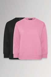 YOURSET Plus Size 2 PACK Black & Pink Sweatshirts | Yours Clothing 3