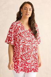 EVANS Plus Size Red Floral Pleat Front Angel Sleeve Top | Evans  3