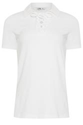 LTS Tall wit T-shirt met kraag en vetersluiting