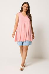 YOURS Plus Size Light Pink Pleated Front Vest Top | Yours Clothing 1