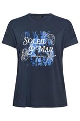 EVANS Plus Size Navy Blue 'Soleil & Mar' Slogan Print T-Shirt | Evans 6