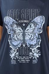 YOURS Plus Size Navy Blue 'Free Spirit' Butterfly Embellished T-Shirt | Yours Clothing 4