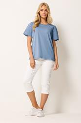 M&Co Light Blue Embroidered Sleeve Cotton T-Shirt | M&Co 1
