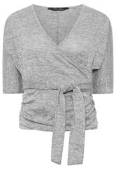 PixieGirl Petite Women's Grey Marl Belted Wrap Top | PixieGirl  5