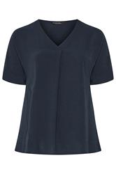EVANS Curve Navy Blue Front Pleat Blouse