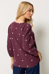 M&Co Berry Purple Floral Embroidered Cotton Blouse | M&Co 2