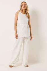 LTS Tall Women's Maternity Cream Wide Leg Linen Trousers | Long Tall Sally 3