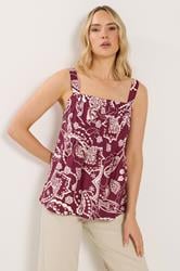 LTS Tall Women's Berry Red Paisley Pleated Linen Vest Top | Long Tall Sally 1