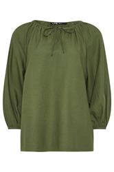 LTS Tall Khaki Green Long Sleeve Tie Front Linen Blouse