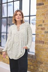 EVANS Plus Size Cream Floral Tie Neck Pintuck Blouse | Evans 7