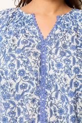 YOURS Plus Size Blue Floral Contrast Trim Blouse | Yours Clothing 4