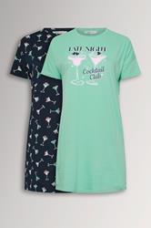 YOURSET 2 PACK Plus Size Green Cocktail Print Sleep Tee Nightdresses | Yours Clothing 3