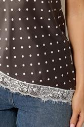 LTS Tall Women's Chocolate Brown Polka Dot Asymmetric Lace Cami Top | Long Tall Sally 4