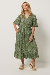 YOURS Plus Size Khaki Green Floral Midi Dress | Yours Clothing 3
