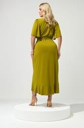 YOURS LONDON Plus Size Chartreuse Green Short Sleeve Ruffle Wrap Maxi Dress | Yours Clothing 4