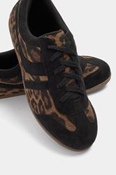 Black Leopard Print Low Retro Stripe Trainers In Extra Wide EEE Fit | Yours Clothing 4