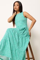 M&Co Petite Green Ditsy Floral Tiered Cotton Maxi Dress | M&Co 1