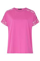 YOURS Camiseta rosa cuadrada con mangas de ganchillo
