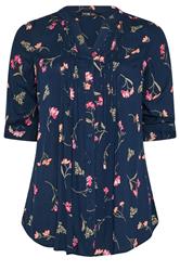 YOURS Curve Navy Blue Sequin Floral Pintuck Blouse