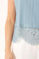 LTS Tall Women's Light Blue Crochet Hem Cotton Top | Long Tall Sally 5