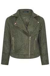 EVANS Curve Khaki Green Suedette Biker Jacket