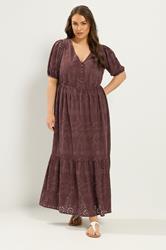 YOURS Plus Size Chocolate Brown Broderie Anglaise Tea Dress | Yours Clothing 1