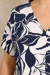 EVANS Curve Navy Blue Abstract Floral Grown-On Sleeve Top | Evans 4