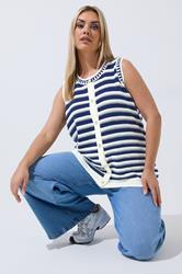 LIMITED COLLECTION Plus Size Navy Blue Stripe Knitted Waistcoat | Yours Clothing 3
