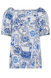 LTS Tall Women's White & Blue Mediterranean Print Blouse | Long Tall Sally 5