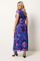 YOURS Plus Size Cobalt Blue Floral Mesh Maxi Dress | Yours Clothing 2