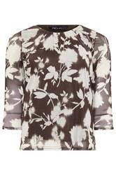 M&Co Petite Brown Floral Print Mesh Crew Neck Top | M&Co 5
