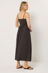 LTS Tall Women's Chocolate Brown Linen Embroidered Midi Dress | Long Tall Sally 4