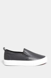 Black Slip-On Trainers In Wide E Fit | Yours Clothing