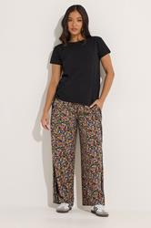 PixieGirl Petite Women's Black Ditsy Floral Side Stripe Wide Leg Trousers | PixieGirl 3