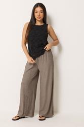 M&Co Petite Mocha Brown Crinkle Wide Leg Trousers | M&Co 1